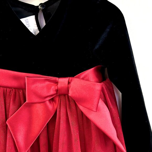 Iris & Ivy Black Velour With Red Tulle Holiday Dress Size 12 Months - Picture 2 of 6